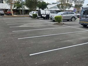 Some of the line marking at Tea Gardens Shopping Centre.
