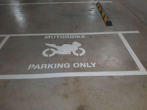 Motorbike parking only signage at St. Leonards Medical Centre.